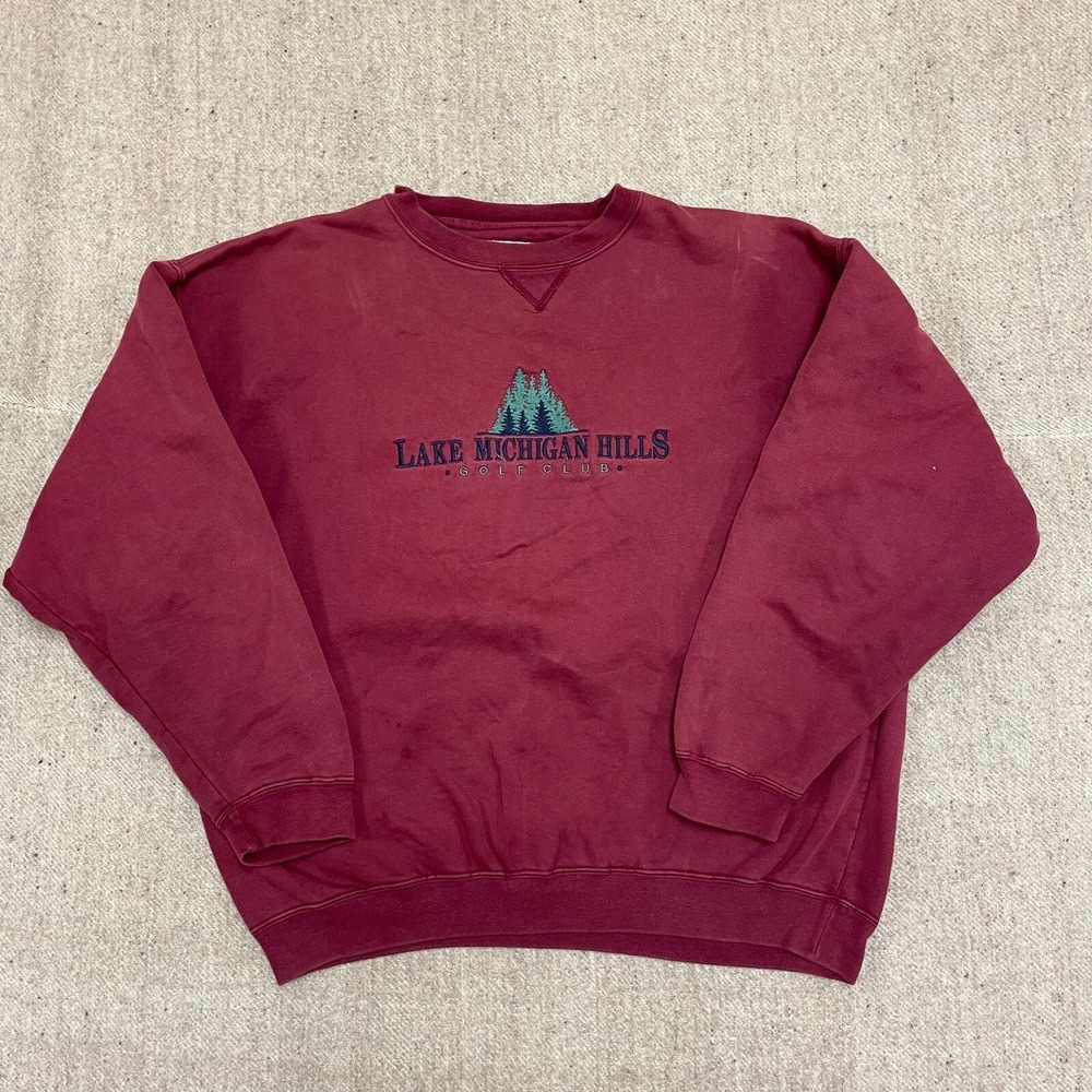 Vintage Lake Michigan‎ Hills Golf Club Sweatshirt Men XL Red 1990s Gear